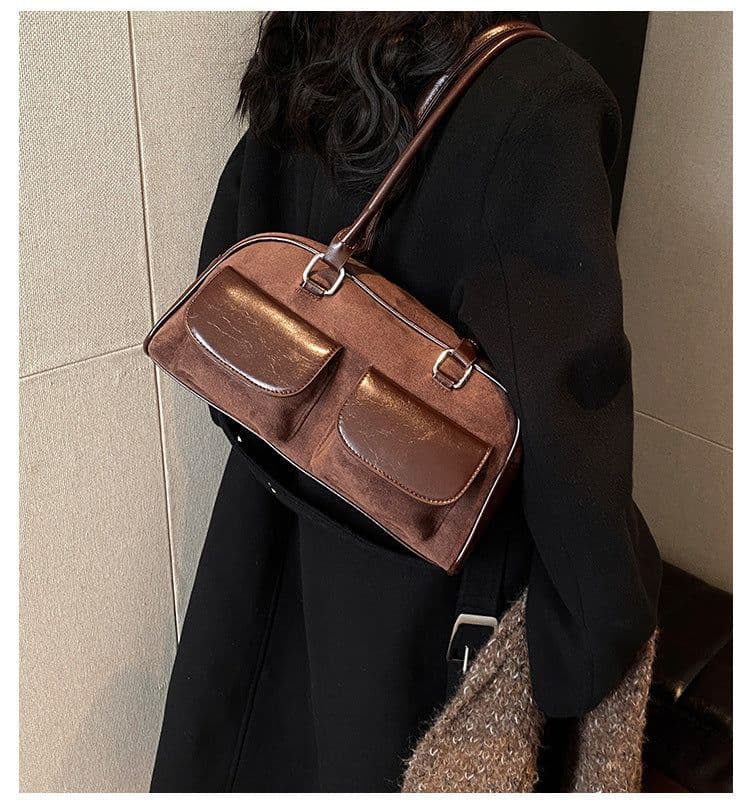 image-College Style Velvet Frosted Leather Bow Ribbon Commuter Bag Advanced Simple