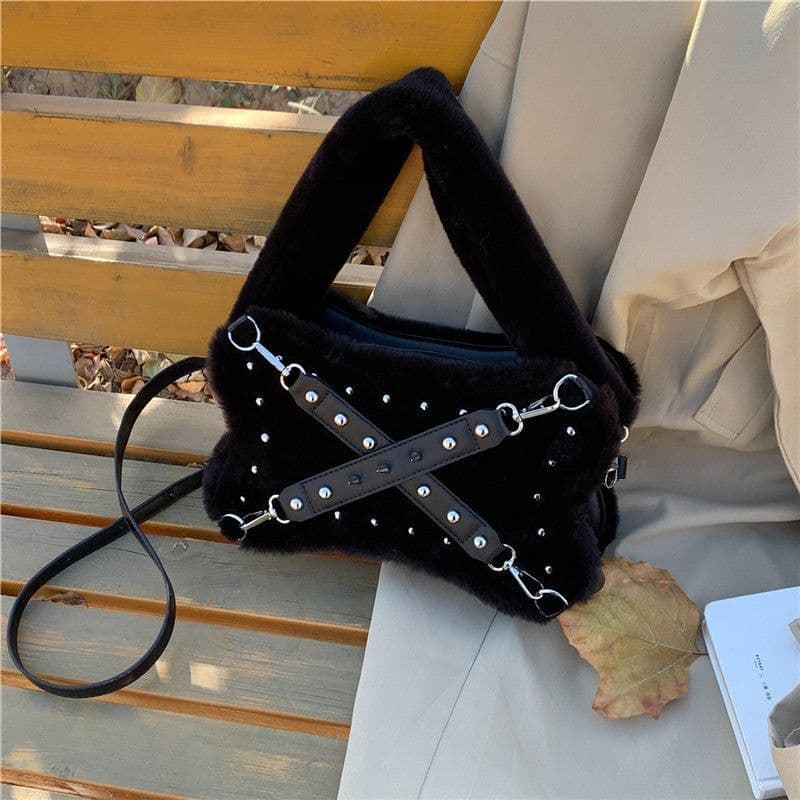 image-Sweet Cool Hot Girl Rivet Plush Shoulder Bag