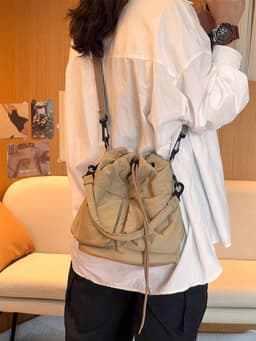 image-Multi-pocket Lightweight Bucket Bag Canvas Bag