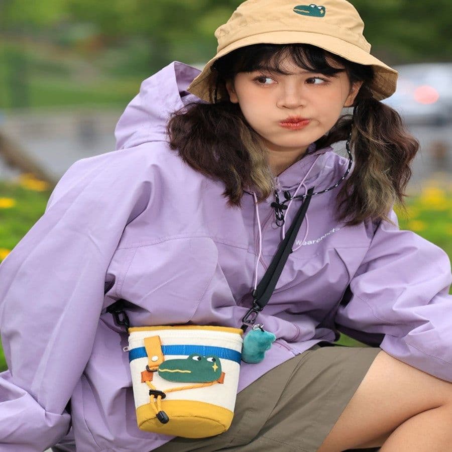 image-Cute Camping Style One Shoulder Crossbody Portable Small Bucket Bag