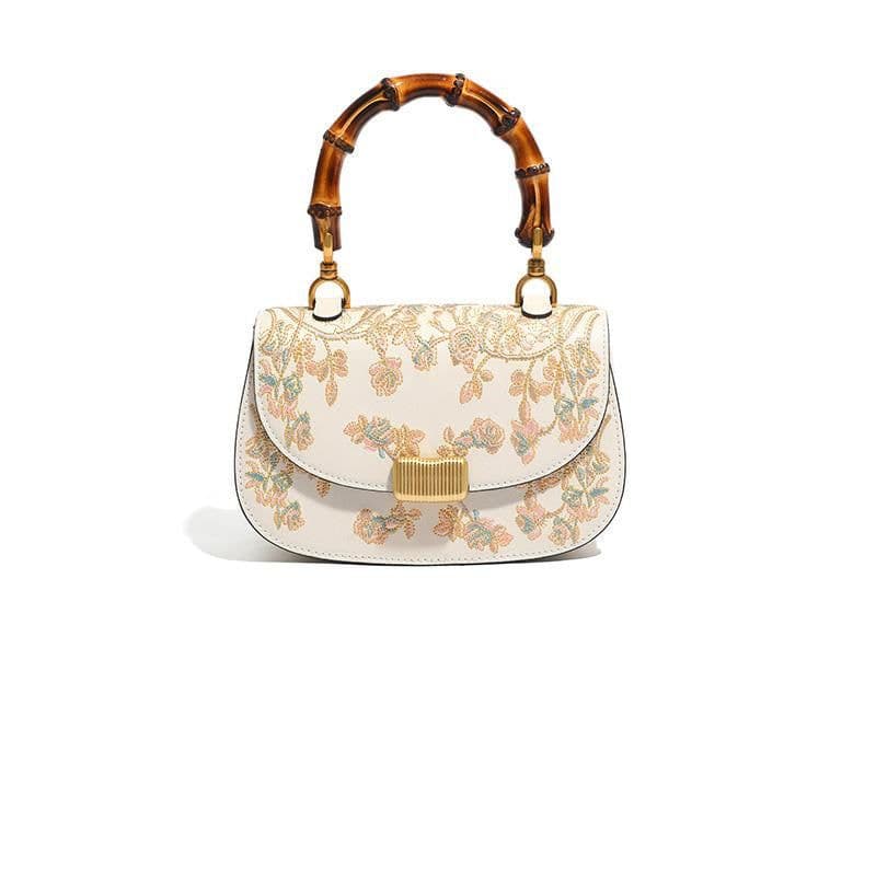 image-Cowhide Embroidery Ladies Bamboo Handbag