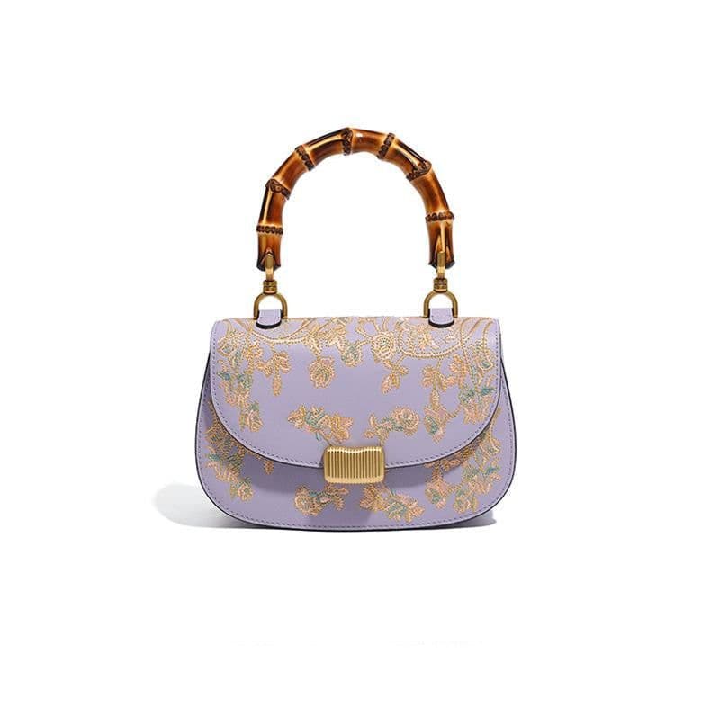 image-Cowhide Embroidery Ladies Bamboo Handbag