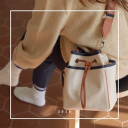 image-All-match Contrast Color Drawstring Closed Canvas Bag