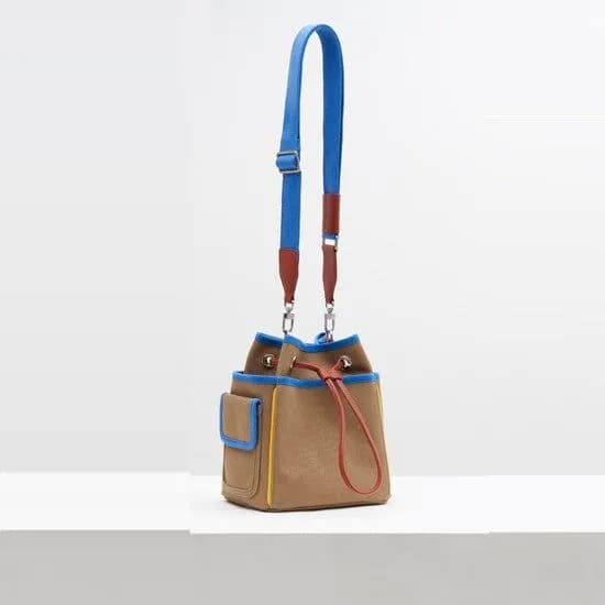 image-All-match Contrast Color Drawstring Closed Canvas Bag