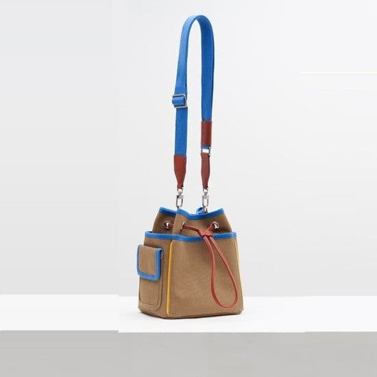 image-All-match Contrast Color Drawstring Closed Canvas Bag
