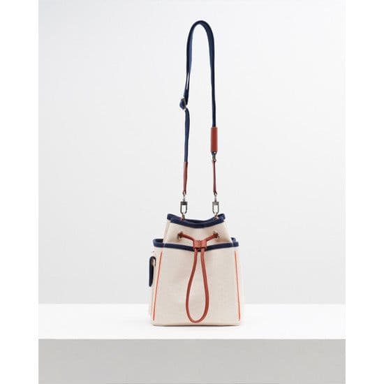 image-All-match Contrast Color Drawstring Closed Canvas Bag