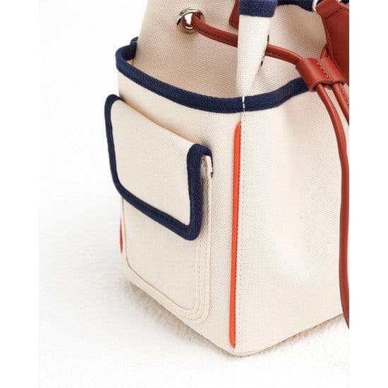 image-All-match Contrast Color Drawstring Closed Canvas Bag