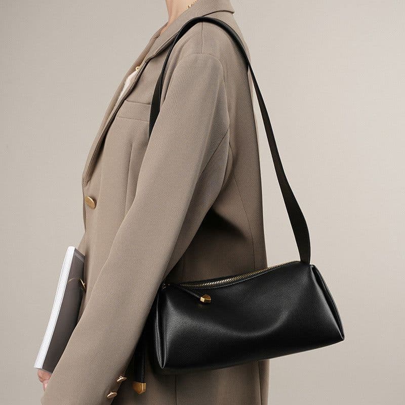 image-Women's High-grade Cowhide Baguette Underarm Bag