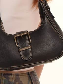 image-Vintage Vegetable Tanned Brushed Distressed Leather Pin Buckle Shoulder Bag