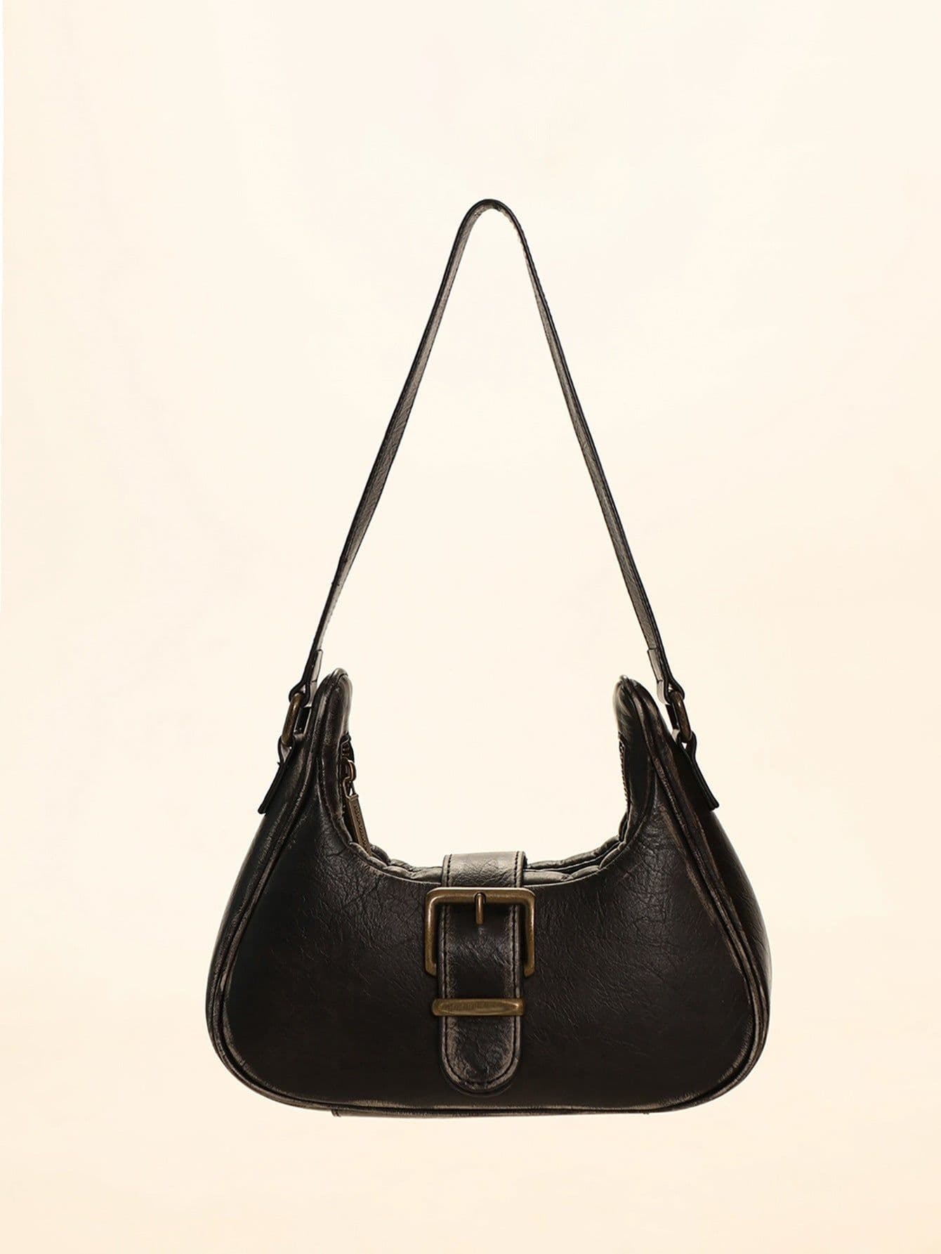 image-Vintage Vegetable Tanned Brushed Distressed Leather Pin Buckle Shoulder Bag