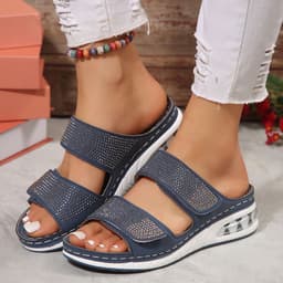 image-New Air Cushion Wedges Sandals Summer Casual Rhinestone Slides Roman Sandals For Women Non-slip Beach Shoes