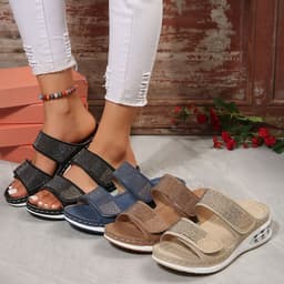 image-New Air Cushion Wedges Sandals Summer Casual Rhinestone Slides Roman Sandals For Women Non-slip Beach Shoes