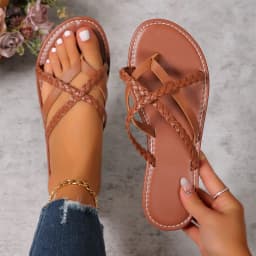 image-Cross-woven Design Thong Sandals Summer Flat Shoes Women Flip Flops Slides Casual Vacation Beach Slippers