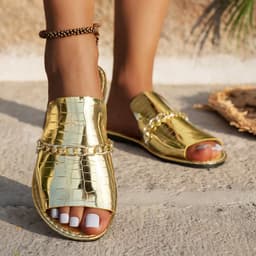 image-Pattern Chains Sandals Summer Fish Mouth Flat Slides Shoes Women Casual Vacation Beach Slippers