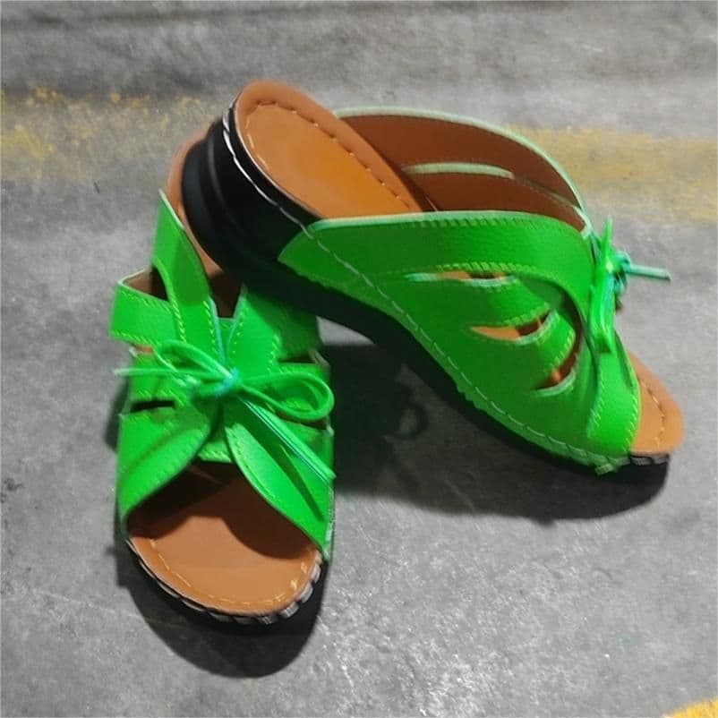 image-New Roman Shoes For Women Lace-up Platform Wedges Sandals Summer Fashion Slides Casual Vacation Beach Slippers