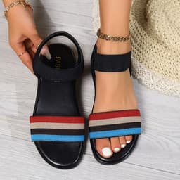 image-Fashion Color-block Elastic Sandals Summer Fashion Fish Mouth Flat Shoes For Women