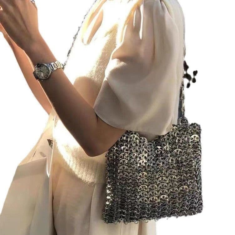 image-Shiny Pearl Sequins Hand-woven Dumpling Bag Mobile Phone Underarm Crossbody Bag