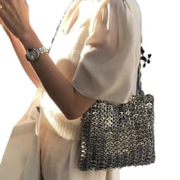 image-Shiny Pearl Sequins Hand-woven Dumpling Bag Mobile Phone Underarm Crossbody Bag