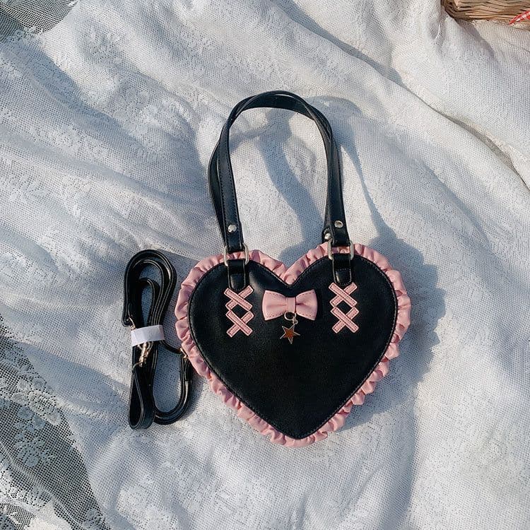 image-Cross Heart Knot Cute Heart Shape Lace Crossbody Portable Shoulder Bag