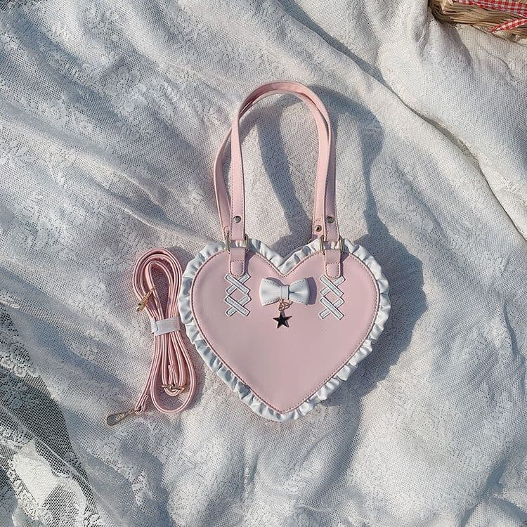 image-Cross Heart Knot Cute Heart Shape Lace Crossbody Portable Shoulder Bag