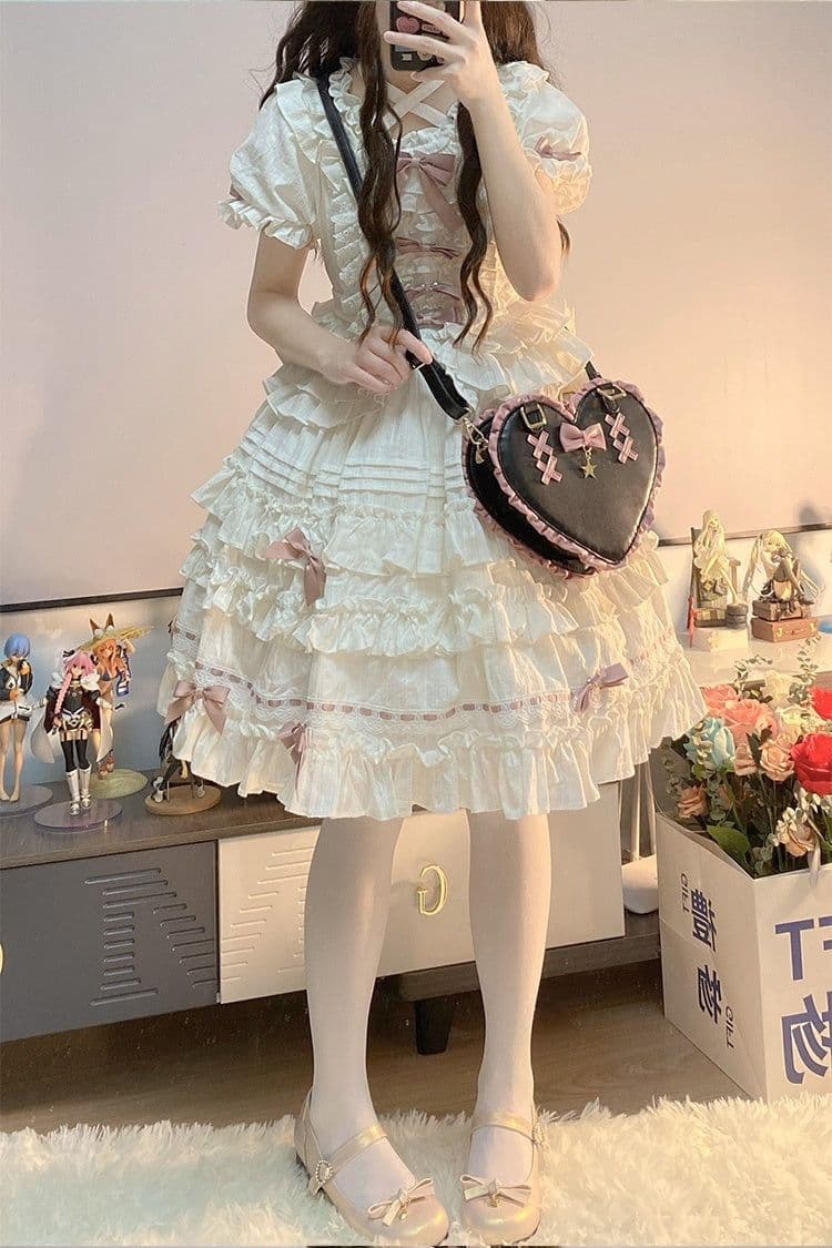 image-Cross Heart Knot Cute Heart Shape Lace Crossbody Portable Shoulder Bag