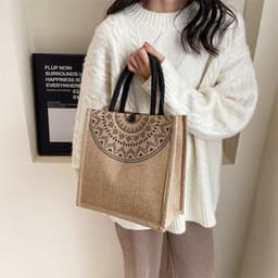 image-Canvas Bag Female Capacity Linen Handbag