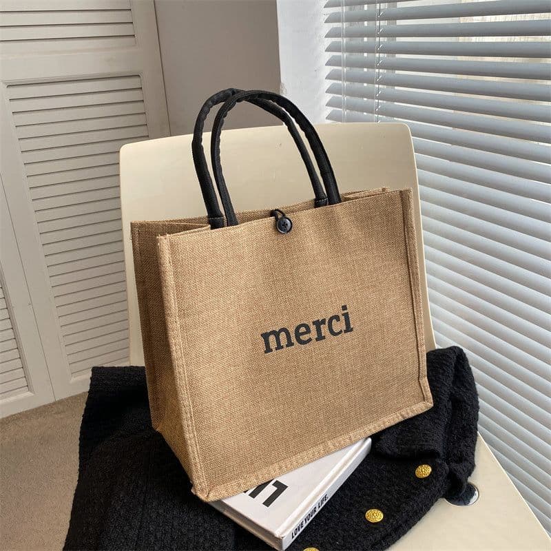 image-Canvas Bag Female Capacity Linen Handbag