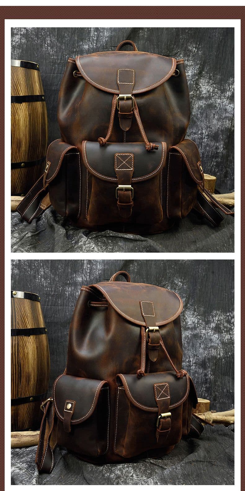 image-Retro Men's Cowhide Casual Backpack