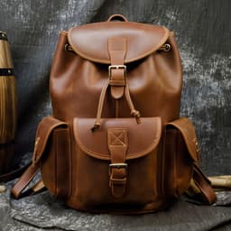 image-Retro Men's Cowhide Casual Backpack