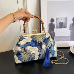 image-New Chinese Style Retro National Style Embroidered Clutch Bag Red-crowned Crane Handbag