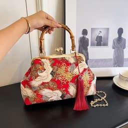 image-New Chinese Style Retro National Style Embroidered Clutch Bag Red-crowned Crane Handbag