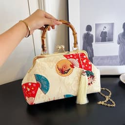 image-New Chinese Style Retro National Style Embroidered Clutch Bag Red-crowned Crane Handbag