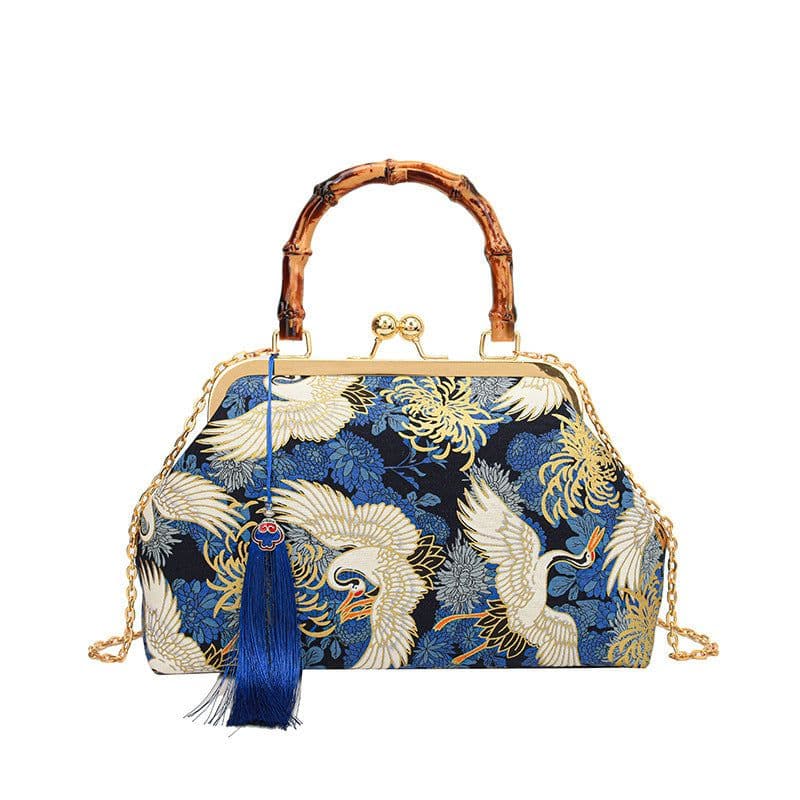 image-New Chinese Style Retro National Style Embroidered Clutch Bag Red-crowned Crane Handbag
