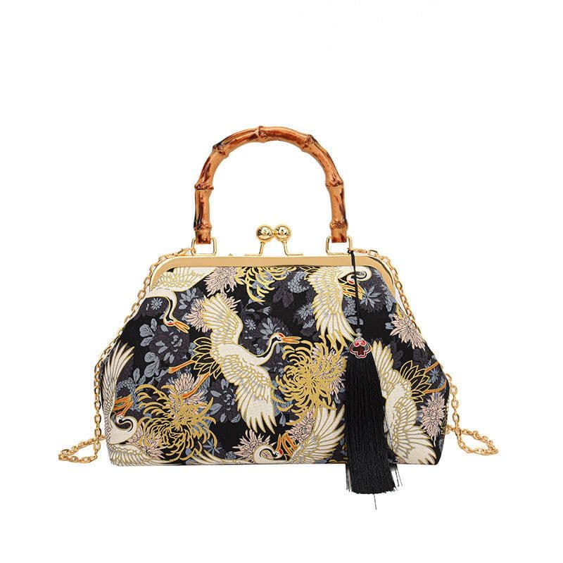 image-New Chinese Style Retro National Style Embroidered Clutch Bag Red-crowned Crane Handbag
