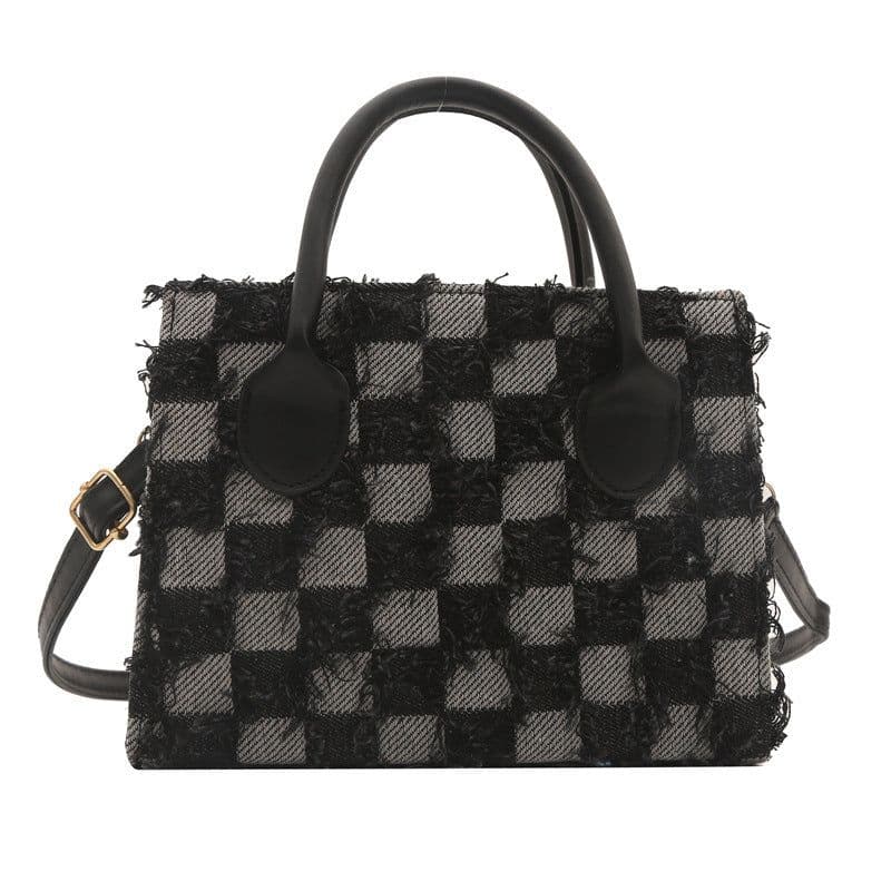 image-Plaid New Korean Style Fashionable Trendy One-shoulder Winter Textured Messenger Bag