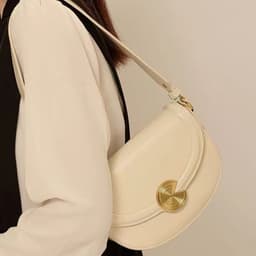 image-Women's Hand-carrying Genuine Leather Semi-circular Saddle Bag