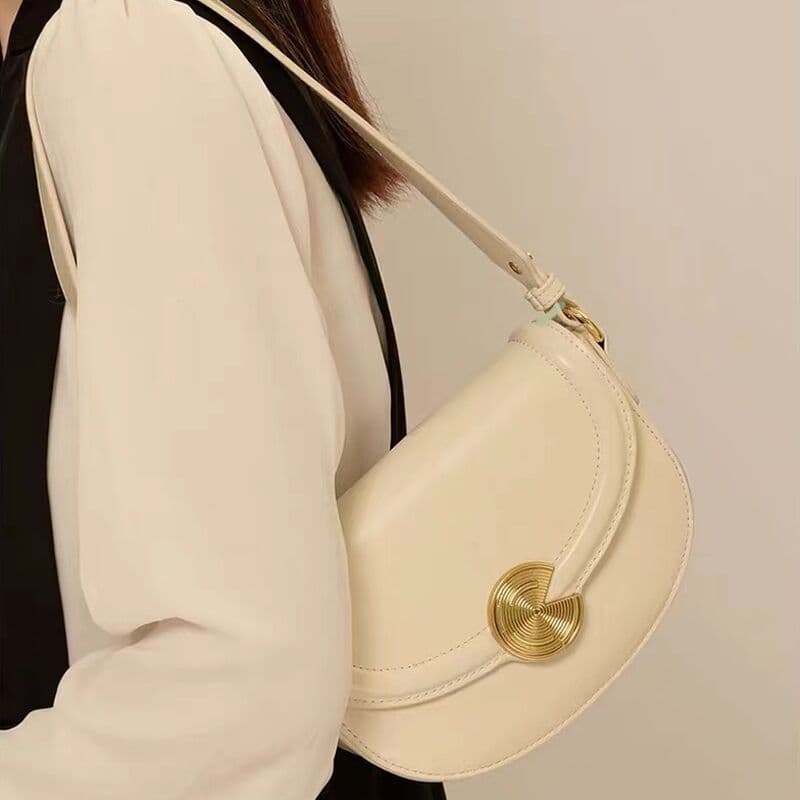 image-Women's Hand-carrying Genuine Leather Semi-circular Saddle Bag