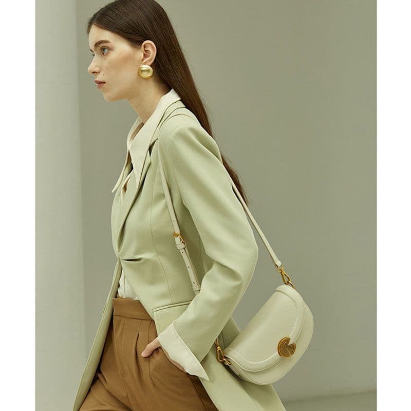 image-Women's Hand-carrying Genuine Leather Semi-circular Saddle Bag