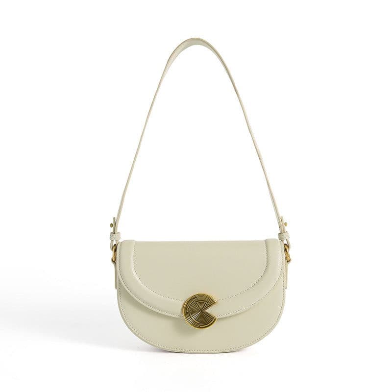 image-Women's Hand-carrying Genuine Leather Semi-circular Saddle Bag