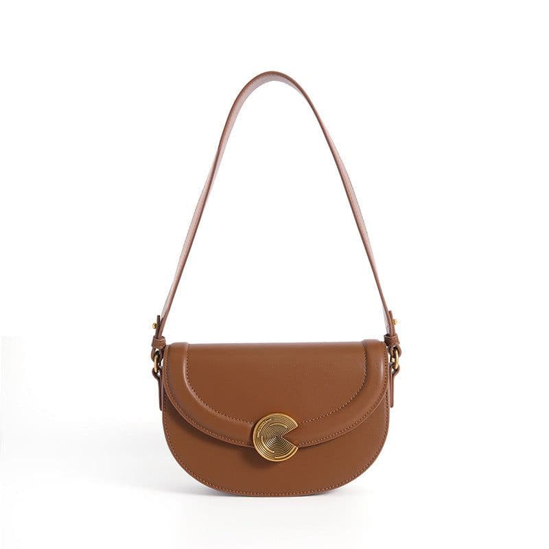 image-Women's Hand-carrying Genuine Leather Semi-circular Saddle Bag