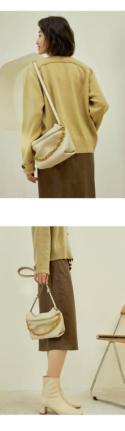 image-Leather Folds Clouds Bag Chain Shoulder Cowhide Crossbody Bag