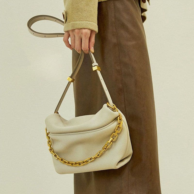 image-Leather Folds Clouds Bag Chain Shoulder Cowhide Crossbody Bag