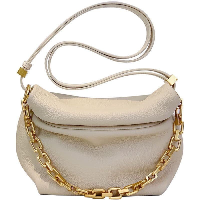 image-Leather Folds Clouds Bag Chain Shoulder Cowhide Crossbody Bag