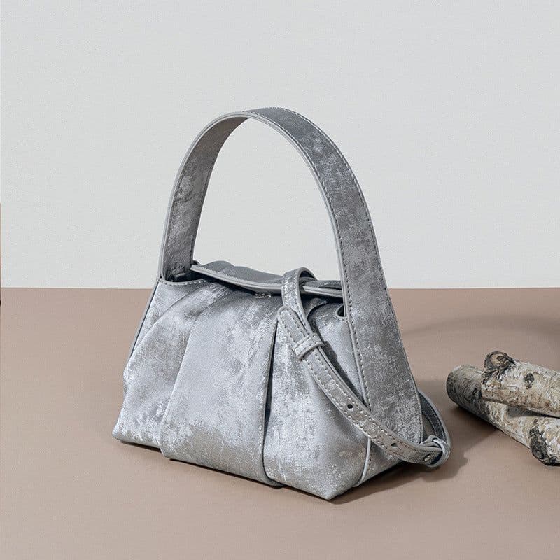 image-Women's Satin Cowhide Crossbody Retro Handbag