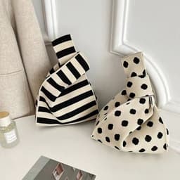 image-Handbags Wool Knitted Student Hand-carrying Casual Bucket Tote Bag