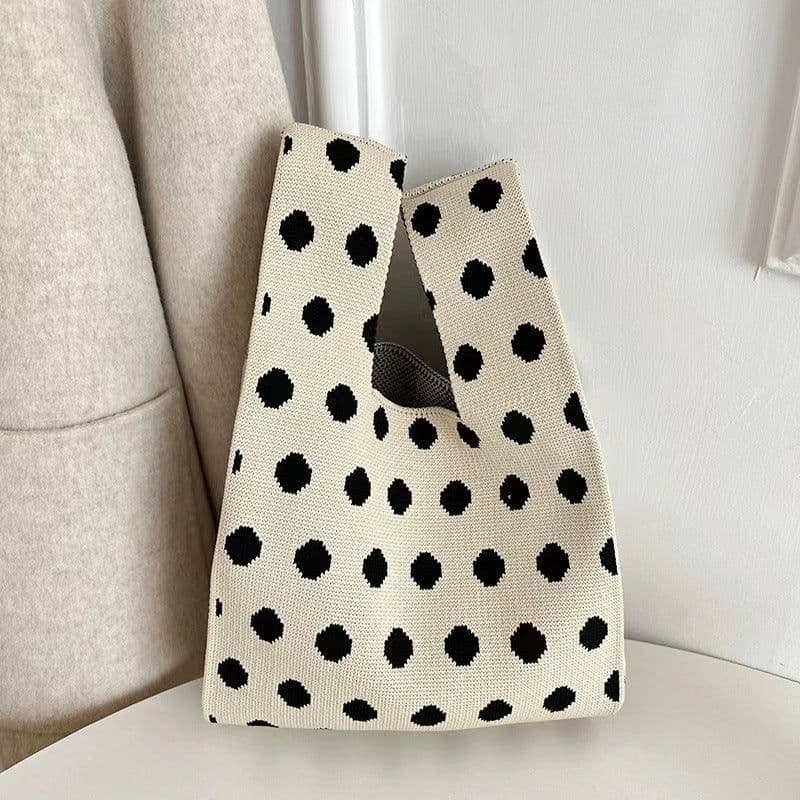 image-Handbags Wool Knitted Student Hand-carrying Casual Bucket Tote Bag