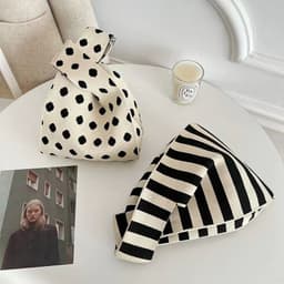 image-Handbags Wool Knitted Student Hand-carrying Casual Bucket Tote Bag