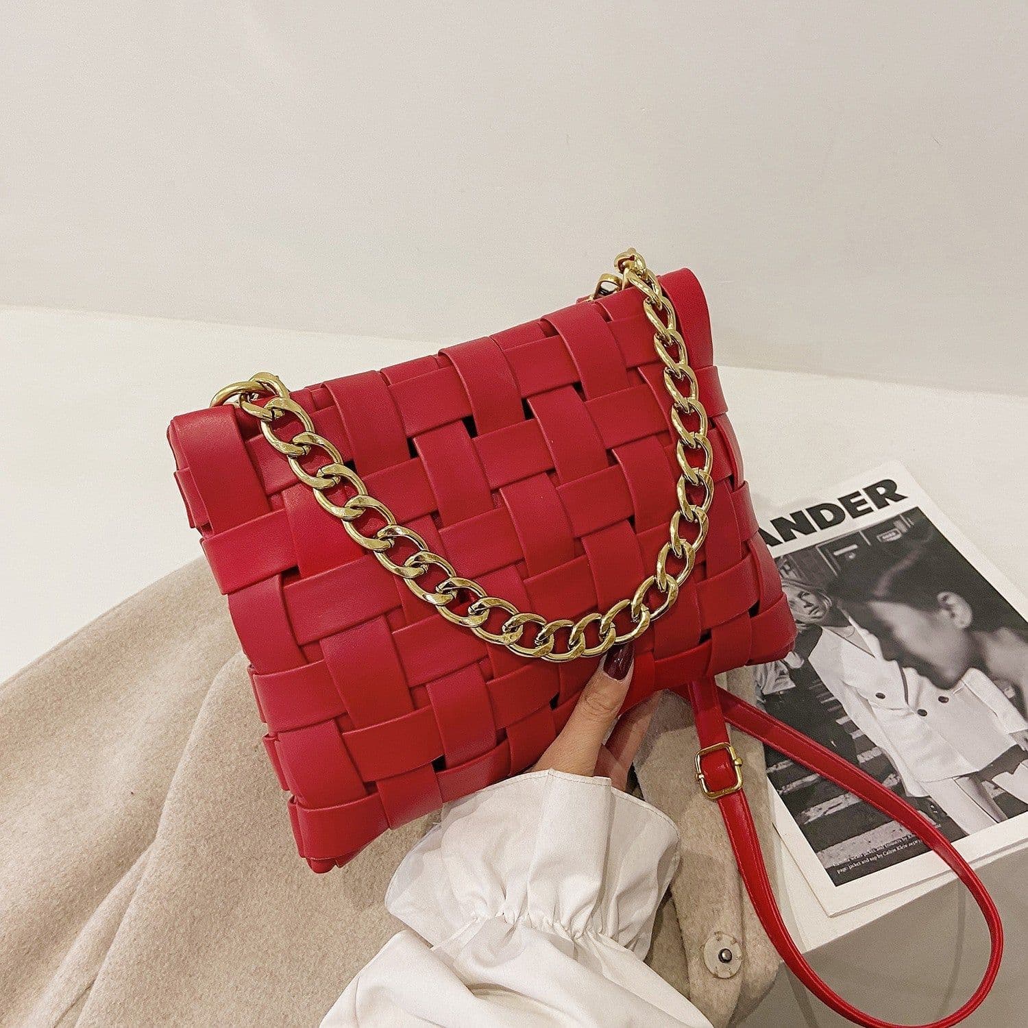 image-PU Women's Textured Woven Handbag