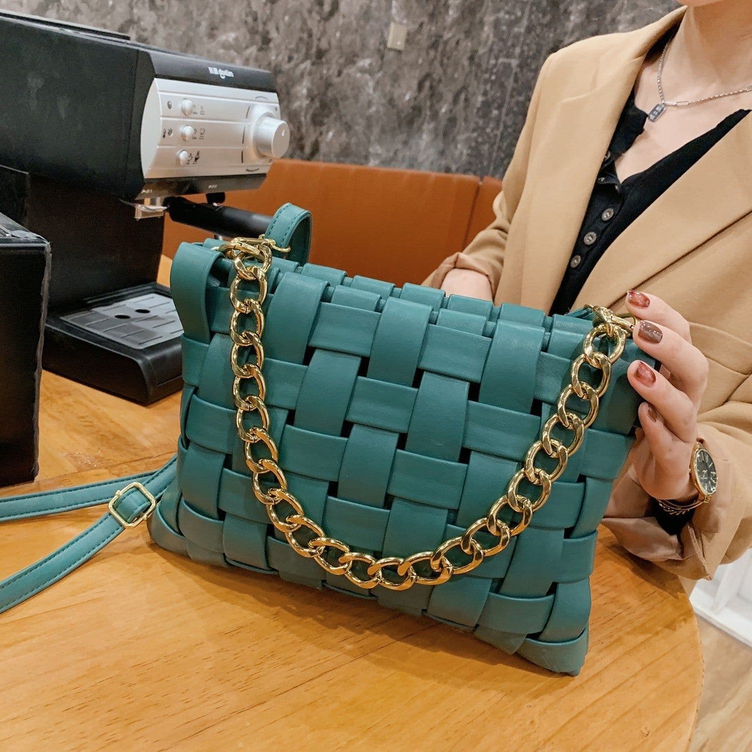 image-PU Women's Textured Woven Handbag