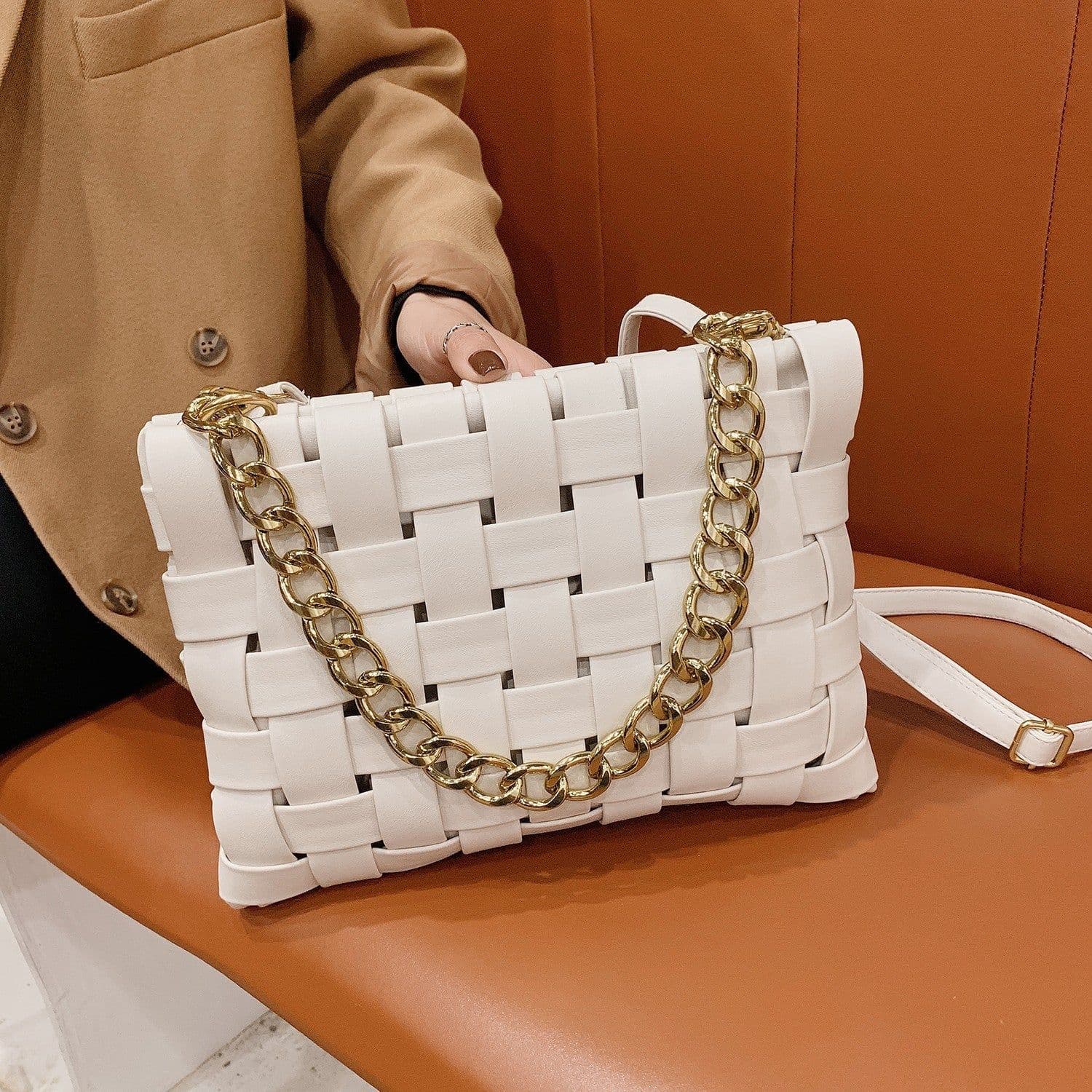 image-PU Women's Textured Woven Handbag